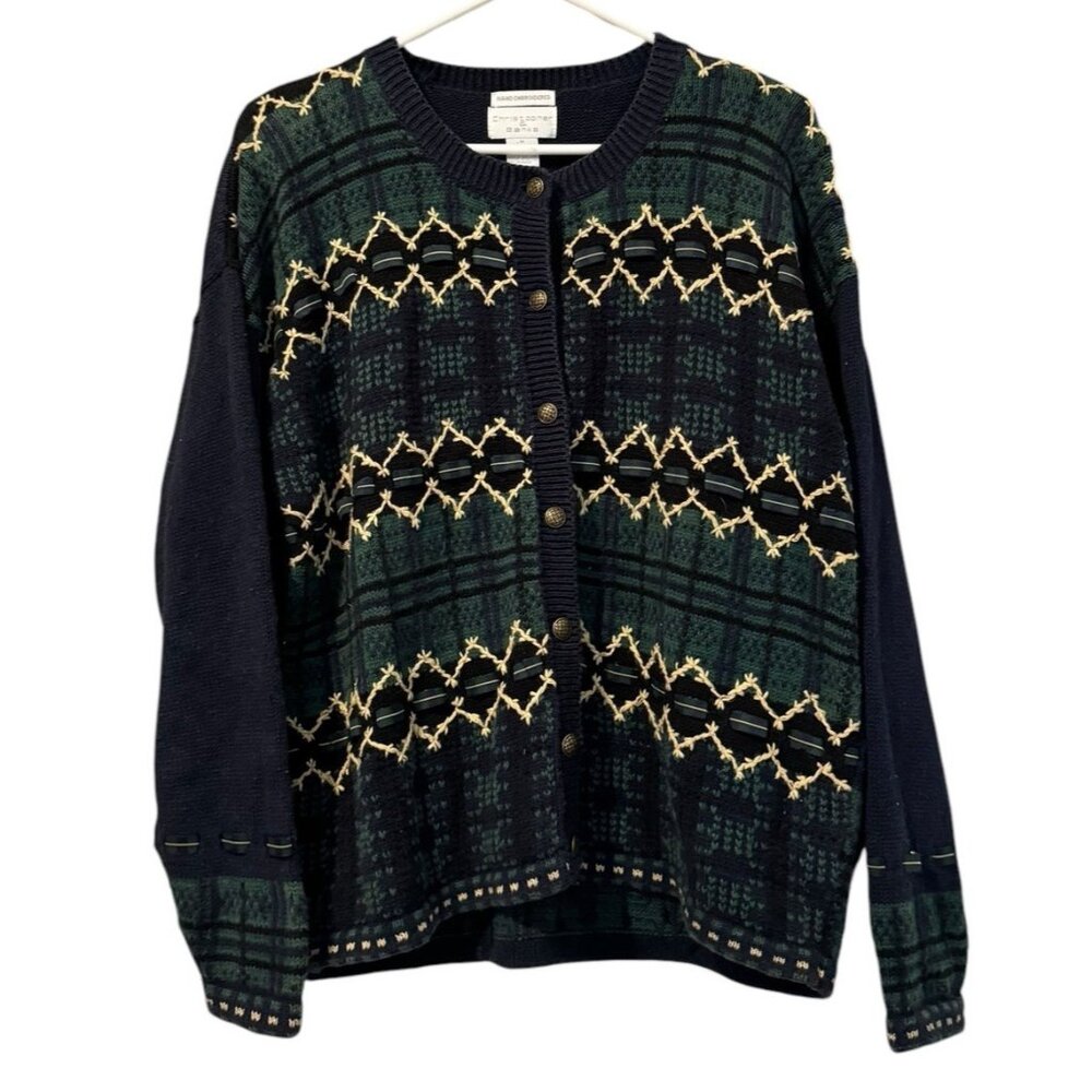 Christopher & Banks Hand Embroidered‎ Cardigan Sweater Holiday Vintage Festive M